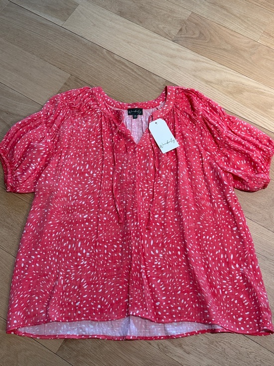 Wonderly Tops - Wonderly Coral Red Dot Peasant Blouse